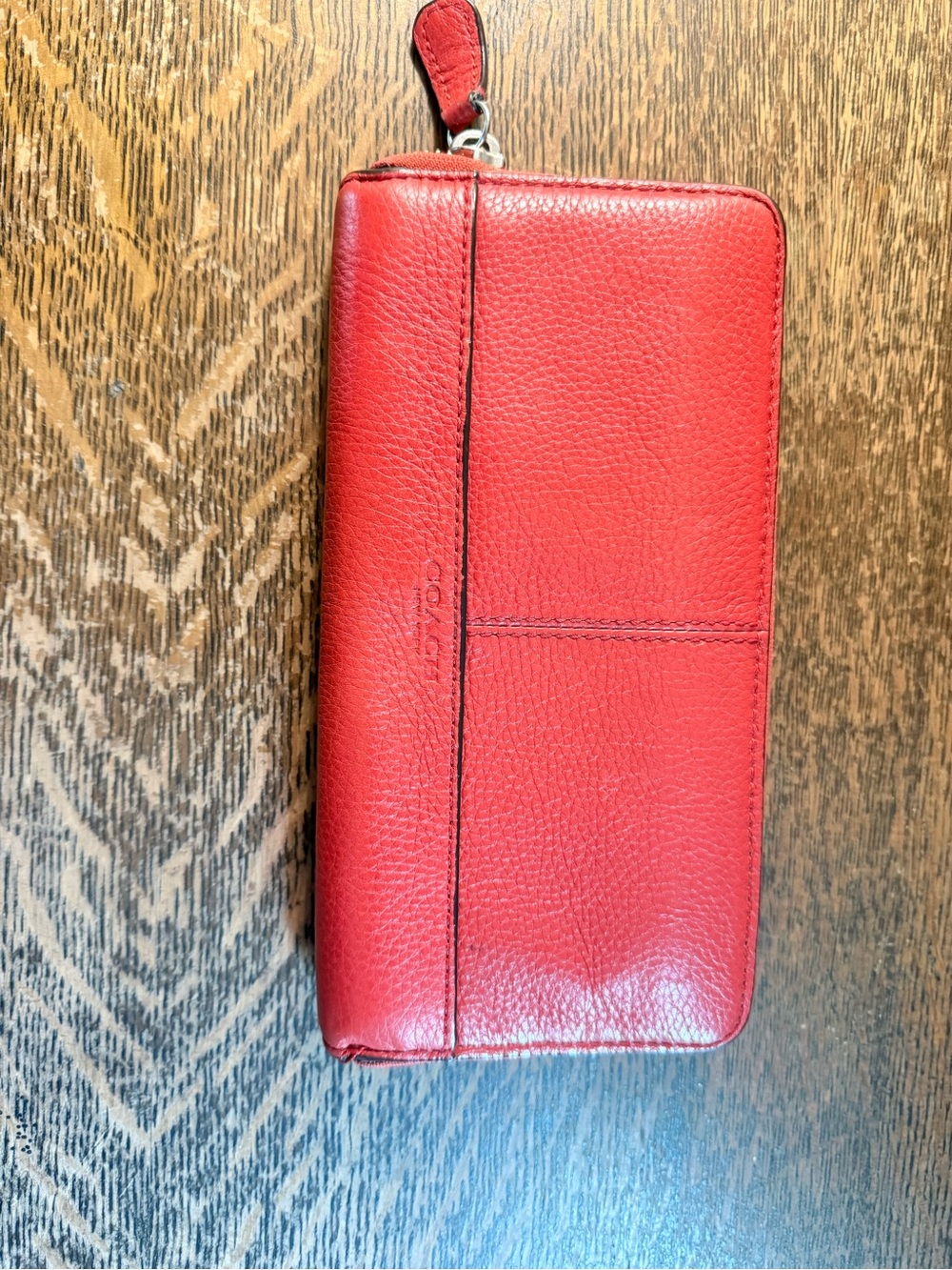 Coach Red Pebbled Leather Zip Tablet Wallet Case